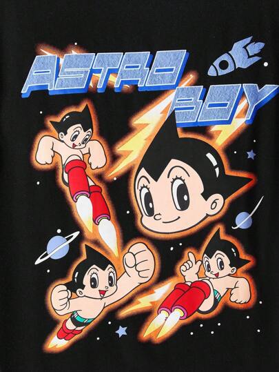 Astro Boy X ROMWE Camiseta de manga corta holgada con diseño gráfico de figura de dibujos animados