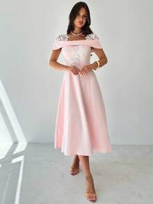 女士中长连衣裙，毕业典礼，女教师服装，教师连衣裙 - 粉色 - 查看 6