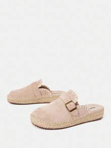 Styleloop Giày lười dệt đế xuồng và đế xuồng dành cho nữ, phong cách Bohemian - Màu be - Xem 10