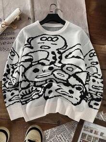 Manfinity EZcore Men's Cartoon Pattern Crew Neck Loose Fit Casual Sweater Skeleton Sweater Graphic Sweater Grunge Sweater Men Graphic Sweater Abstract Sweater , Fall Winter