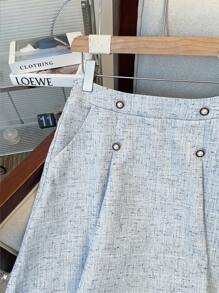 GlowEve 女士圆领单排扣优雅拼接两件套 - 藍色 - 查看 6