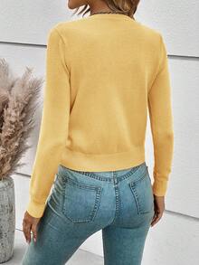 SHEIN Frenchy 女式纯色长袖单排扣休闲针织开衫 - 黃色 - 查看 2