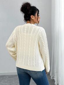 Elenzga Plus Size Casual Solid Color Knit Cardigan Fall Winter Cloth For Women Autumn - White - View 2