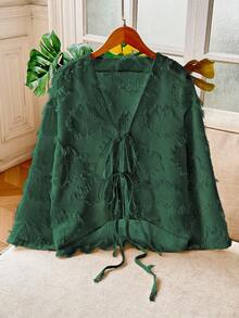 INAWLY 3D 面料蝴蝶结女式衬衫 - 軍綠色 - 查看 3