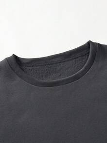 EURMUSE 100%纯棉男士字母贴片落肩卫衣 - 深灰色 - 查看 5