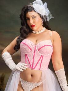 PinupPomp Top de tirantes con diseño de espina de pescado, sexy y elegante, talla grande, para verano - Rosa - Ver 4