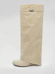 Solezae 女式日常休闲锁扣装饰仿麂皮舒适厚底高跟坡跟靴