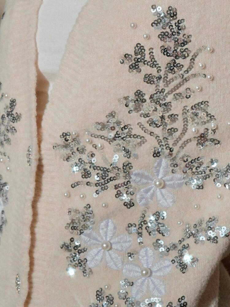 Elegant Beaded & Sequin Embroidered Knit Cardigan