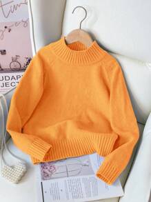 Suéter de cuello redondo oversize para niñas, color azul todo a juego, versátil, tela suave, esencial para otoño/invierno