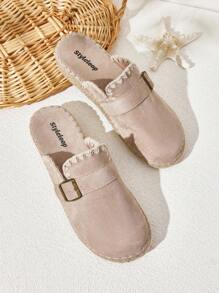 Styleloop Giày lười dệt đế xuồng và đế xuồng dành cho nữ, phong cách Bohemian - Màu be - Xem 1