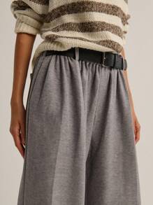 Nöista 浅灰色宽腿羊毛裤，松紧腰身，配黑色腰带，宽松版型 - 淺灰色 - 查看 4