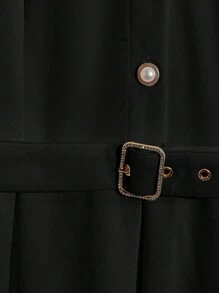 Regalyn Plus Size Pearl Button Waist Belted Summer Dress