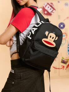 Paul Frank X SHEIN 1pc Cartoon Pattern Adjustable Shoulder Strap Backpack, With Laptop Compartment Fits 13-Inch Notebook, Suitable For Gym, Casual, Canvas, School, Travel, Monkey Design, & Fashionable - Black - View 2
