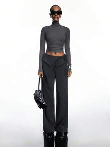 LYSMO 2025 Fall Women's Clothing/Fashion Casual Wide-Leg Design Women's Suit Pants/Women's Simple Commuter Gray Lace-Up Suit Pants/Business Casual/Women's Back To School/Formal/Vacation/Cute/Western/Business Casual/Elegant/Birthday/Outing/Club/Office Wear/Festival/Rave/Workwear/Elegant/Country Concert/Brunch/Cruise/Old Money/Airport/Church/Fairy Tale/Tea Party/Millennials/Streetwear/2000s/Disco/Graduation/Wedding Guest/Cocktail Party/Vintage,