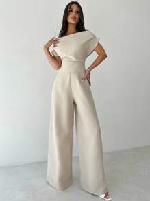 Firerie Women's Summer New Arrival Simple Elegant Daily Casual Linen Commuter Wide Collar Off Shoulder Blouse And Wide Leg Pants Suit