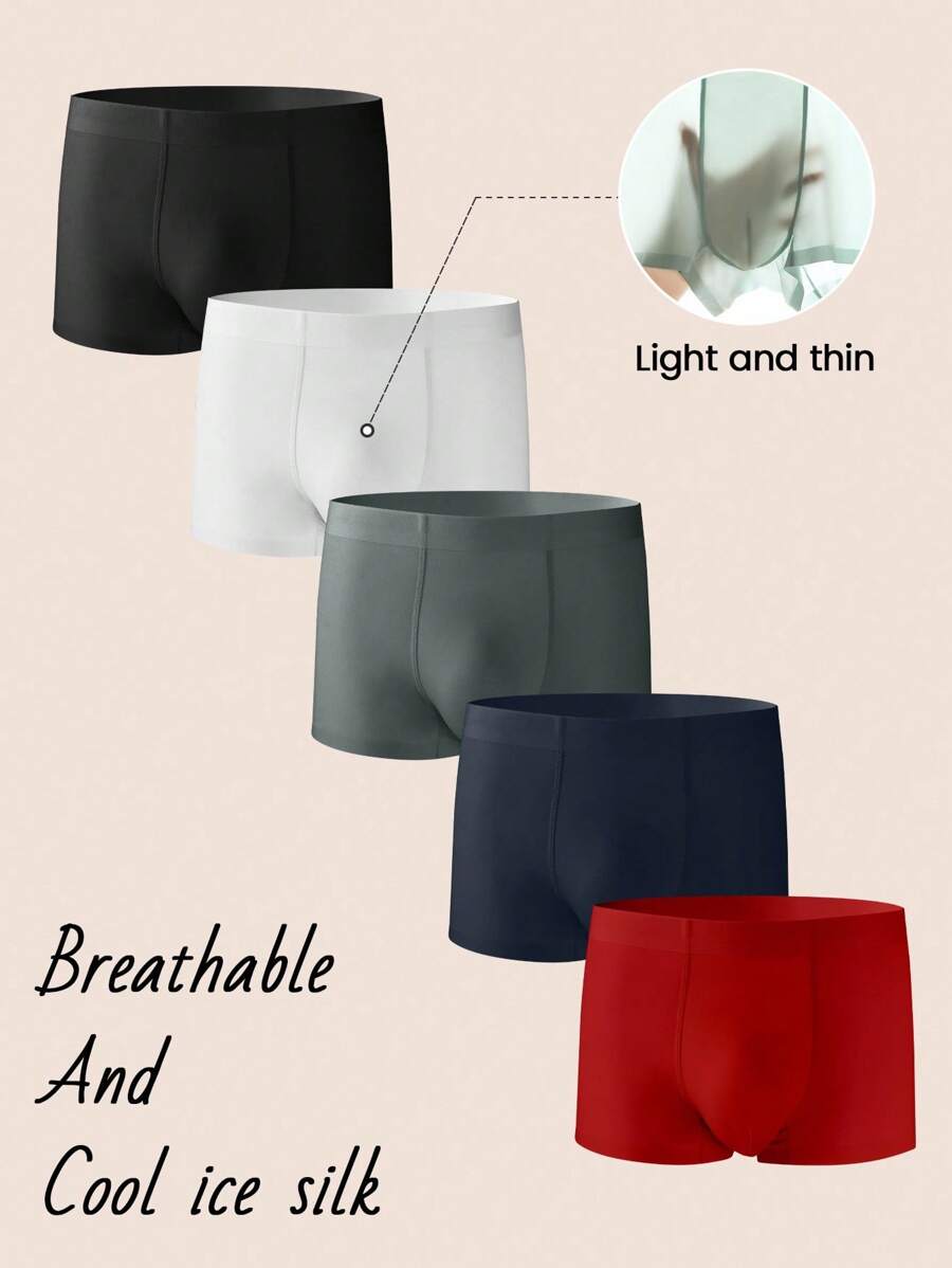 Snug Zone 5pcs Men's Comfortable Solid Color Breathable Boxer Briefs Multipack Trunk - Multicolor - View 1