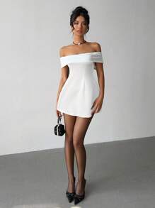 Aloruh 情人节露肩蝴蝶结连衣裙 - 白色 - 查看 6