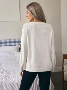 Louniche Usa Flag Design Drop Shoulder Sweater,Long Sleeve Tops - White - View 3