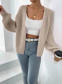 EMERY ROSE Women's Solid Color Drop Shoulder Long Sleeve Loose Casual Cardigan, Autumn/Winter Fall Cloth For Women - Apricot - View 6
