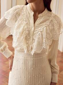 ZEYLAH VÁY DÀI REN JACQUARD CÓ VỎ XÒE GODET CHO NỮ - Màu be - Xem 3