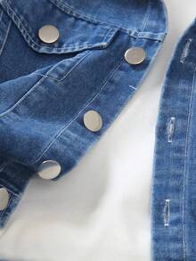SHEIN 2 Stücke Jungen Denim Jacke mit Kragen & Loose Fit Jeans Set, Jacke mit Knopfdesign für einfaches Anziehen, Hose mit einzigartigen Taschen, angenehm weiches Material, geeignet für tägliche Ausflüge, Schule, Urlaub, Veranstaltungen, Schulanfangszeit - Mittele Waschung - Übersicht 5
