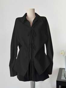 INAWLY Casual Fashionable Versatile Solid Color Bowknot Women Shirt Fall Cloth For Women