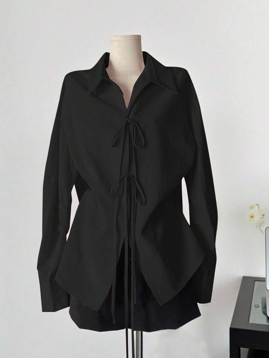 INAWLY Casual Fashionable Versatile Solid Color Bowknot Women Shirt Fall Cloth For Women