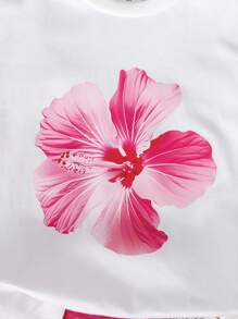 SHEIN 2 件套可爱卡通熊图案 T 恤和格子裤，适合年轻女孩的休闲夏季服装 - 白色 - 查看 4