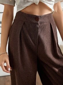 SHEIN Tall Tall Size Solid Colour Frenchy Wide Leg Pants - Brown - View 3