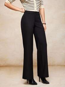 House of One 梭织黑色喇叭长裤女士休闲办公室正式复古钱秋季服装秋季服装商务职业女性商务休闲女装 - 黑色 - 查看 6