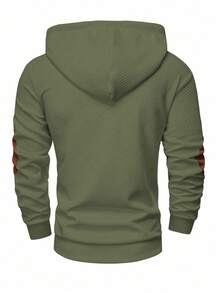 Manfinity Homme Men's Casual Versatile Contrast Color Patchwork Hoodie Sweatshirt Casual , Fall, Long Sleeve Top - Army Green - View 2