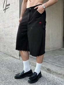 ESTAVOR Men's Fashionable Woven Black Denim Shorts - Black - View 3