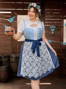 SHEIN Frenchy Plus Size Women Floral Lace Patchwork Sleeveless Square Neck Elegant,Dirndl,German,Oktober,Traditional Dress,Wedding Guest Dress Women - Blue - View 4