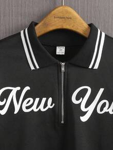 SHEIN Teen Boys' Casual Printed Zip-Up Pocket Sweatshirt,In Fall/Winter - Black - View 5