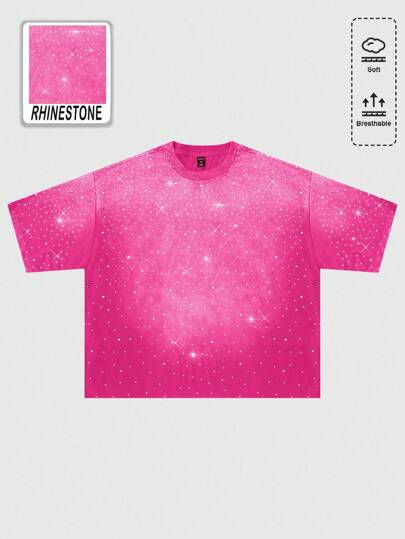 Street Life Men's Sparkling Diamond Washed T-Shirt, Loose Short Style