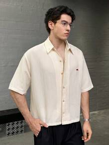 NEON BLANC Áo sơ mi nam tay ngắn dệt họa tiết gấu bắc cực thêu thời trang thường ngày, phù hợp cho mùa hè - Nhiều màu - Xem 3