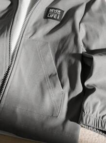 SHEIN Genkimix Kids Young Boy Casual Daily Street Chic Letter Graphic Zip-Up Hooded Jacket, Autumn Fall Winter