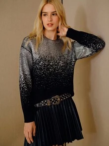 MOTF PREMIUM OMBRE SILVER COATED PRINTED OVERSIZED SWEATER, SUITABLE FOR AUTUMN/WINTER PARTY - Black - View 6