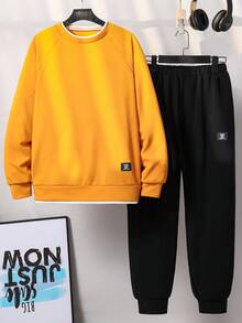 2pcs/Set Teenager Boys' Casual Long Sleeve Outfit Chic Outfits For Autumn/Winter Fall