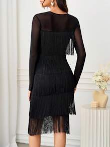 Ellevyn Váy Thu/Đông Mới Cho Nữ, Váy Lưới Vá Nhiều Lớp Tua Rua Xòe, Thích Hợp Cho Trà Chiều, Tiệc Tùng, Chụp Ảnh, Đa Năng - màu đen - Xem 5