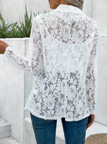 EMERY ROSE Ladies' Lace Loose Jacket With Shawl Collar And Half Curve Hem For Holiday Party Clothes