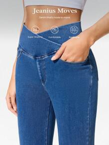 GLOWMODE Jeanius Moves Movin' And Groovin' 弹力透气提臀牛仔交叉腰喇叭腿口袋紧身牛仔裤日常休闲装 - 中等水洗藍 - 查看 6