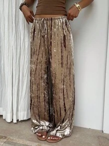 Sunnyshic 女式休闲腰带天鹅绒裤 - 卡其色 - 查看 8