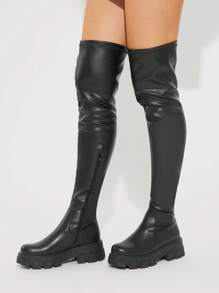 Solezae Women's Thick Platform Over The Knee Stretchy Heeled Boots For Christmas Valentine's Day - Black - View 2