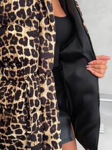 EURMUSE Women Leopard Padded Hooded Winter Coat - Brown - View 4