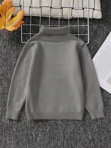 SHEIN 1 件装年轻男孩休闲学院风舒适纯色宽松高领毛衣，适合作为打底衫或外套 - 灰色 - 查看 2