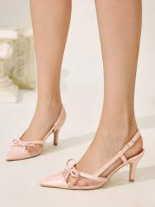 CUCCOO CHICEST Brown Cherry Pointed Toe Stiletto Heel Backless Women Pumps - Pink - View 6