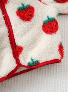 Baby Girl Strawberry Pattern Thermal Lined Thick Long Sleeve Jacket Strawberry Baby Jacket Baby Girl Strawberry Jacket Baby Fleece Jacket Strawberry Print Strawberry Baby Clothes,In Fall/Winter - Red - View 3