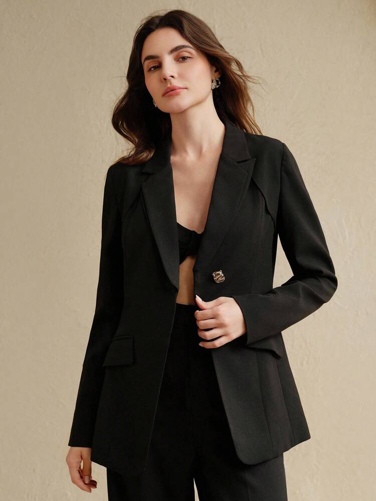 Elegant Black Tailored Blazer Jacket For Women, Business Casual Design