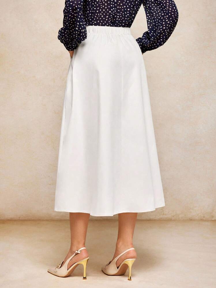 House of One Elegant A-Line High-Waist Pleated Flared Midi Skirt Women Spring Summer Autumn Fall Women Old Money - Apricot - View 2